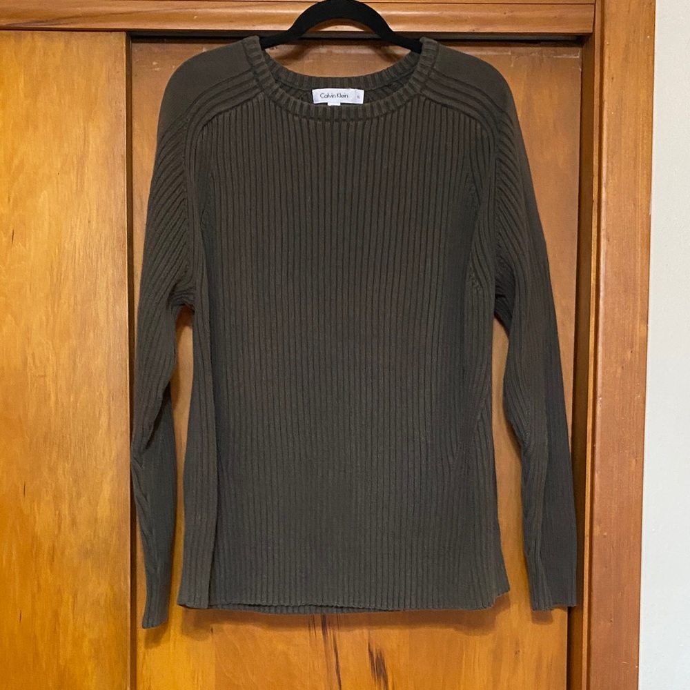 Men’s Dark Gray 100% Cotton Wide Ribbed Knit Sweater No Defects 46” Chest Casual